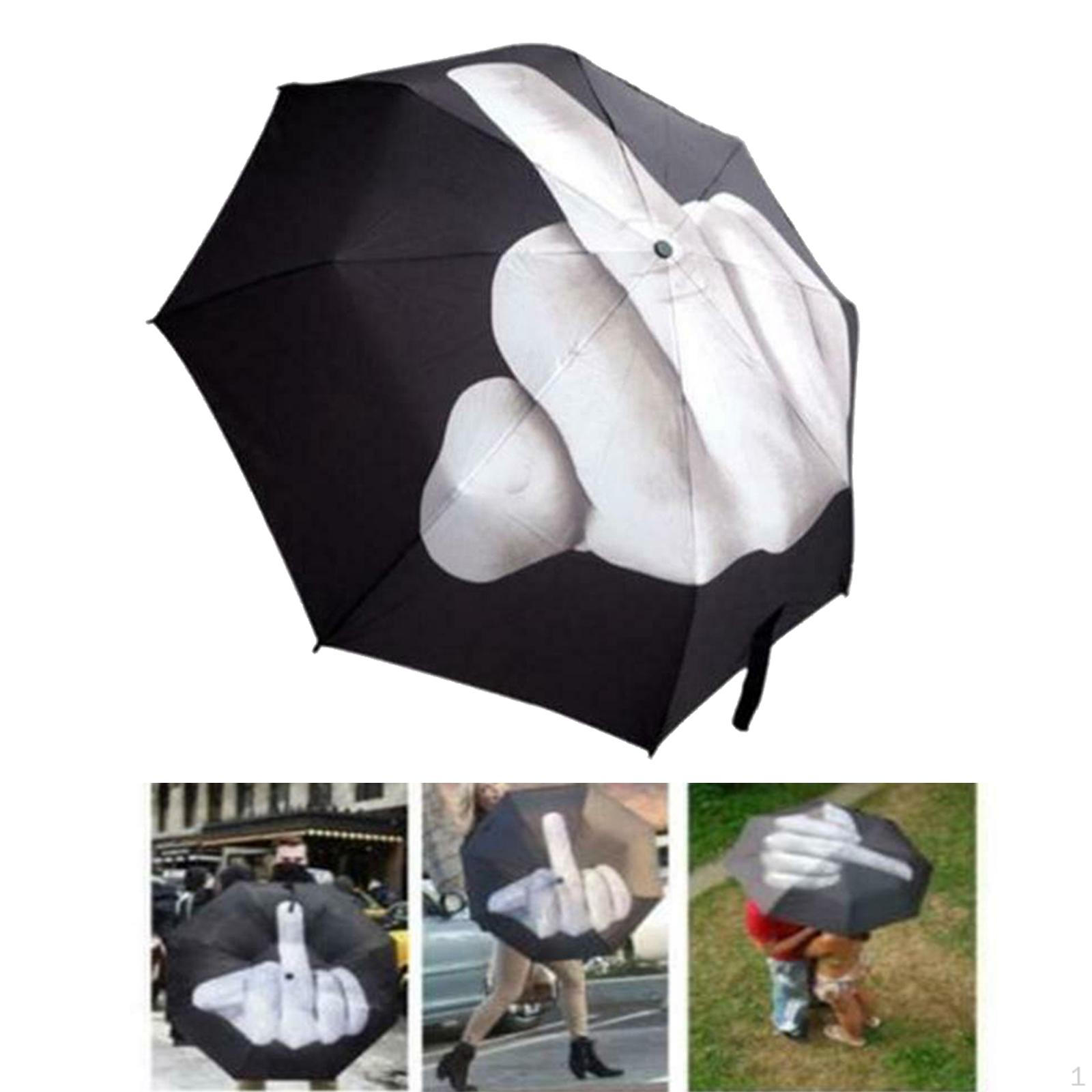

Folding Umbrella Windproof Middle Finger Pattern Print 21 in Black