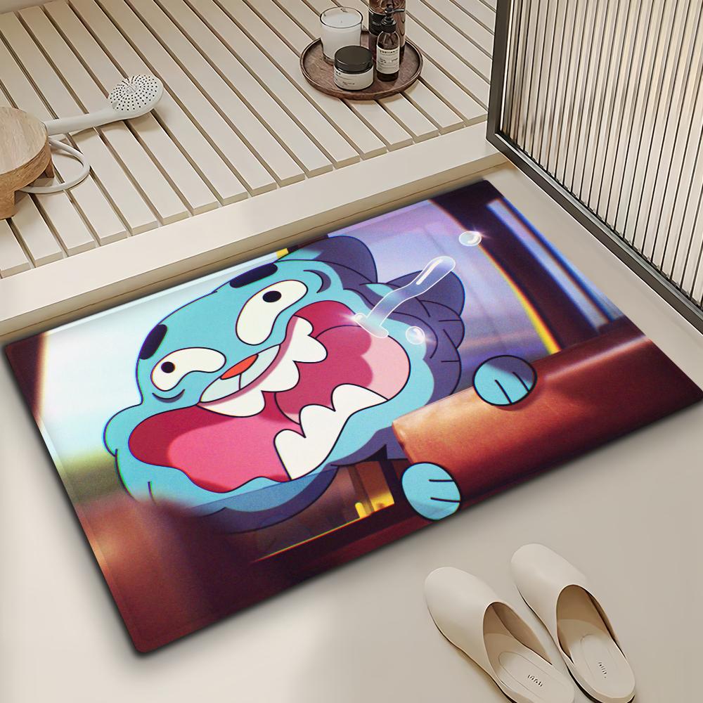 Cartoon W-World Of G-GumballS Door Mat Bath Microfiber Decorative Versatile Flannel Floor Mat Quick Dry Absorbent Non-slip Sole