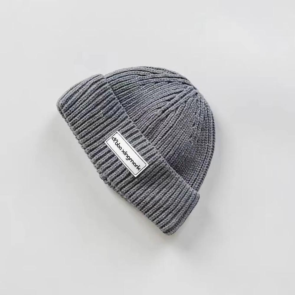New Letter Label Baby Beanie Cap Warm Solid Color Toddler Knitted Hat Windproof Winter Cap Autumn Winter
