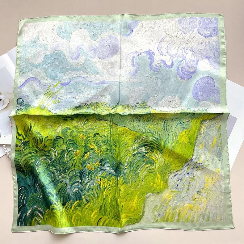 Scarf with print, women' synthetic silk, gift scarf, 70x70