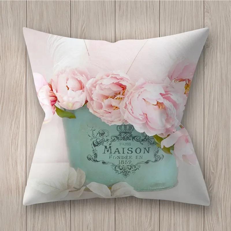Square Polyester Cushion Cover Living Room Home Decor Throw Pillow  Rustic Rose Printed  Case