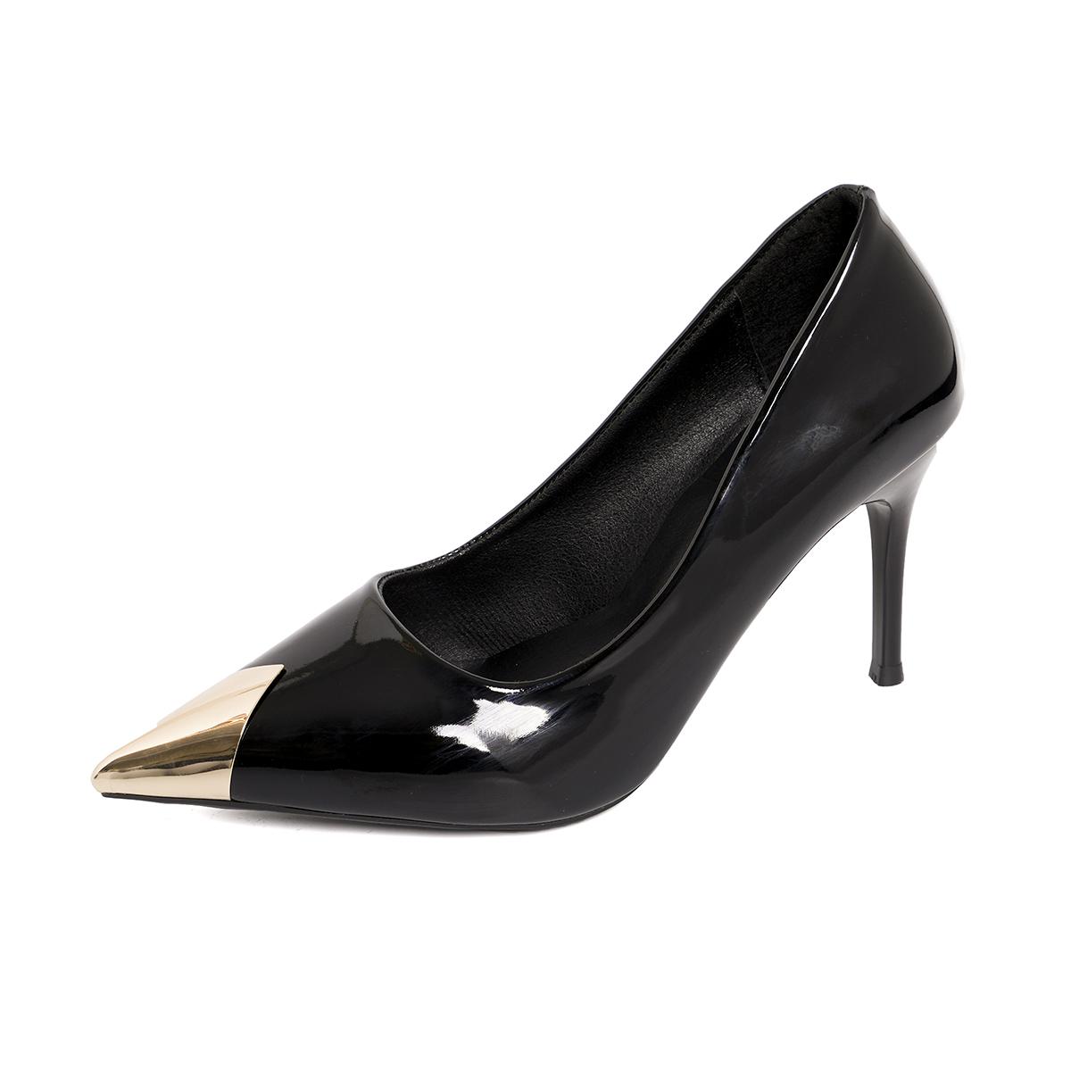 

Весна Новые Туфли на Тонком Каблуке Женская Мода Металлический Острый Носок Мелкий Вырез Замшевые Слипоны Износостойкие Высокие Каблуки 42