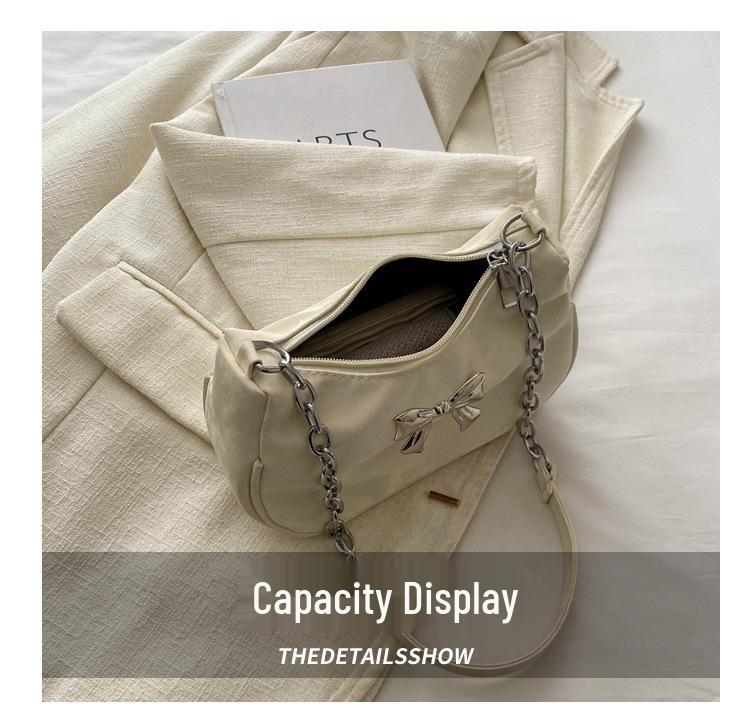 2024 Women's Solid Color Bow Underarm Bag - Fashionable Dumpling Style