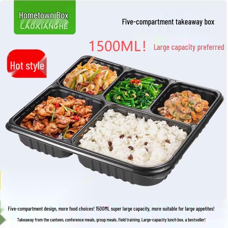 Einweg-Lebensmittelbehälter mit 5 Fächern und Deckeln