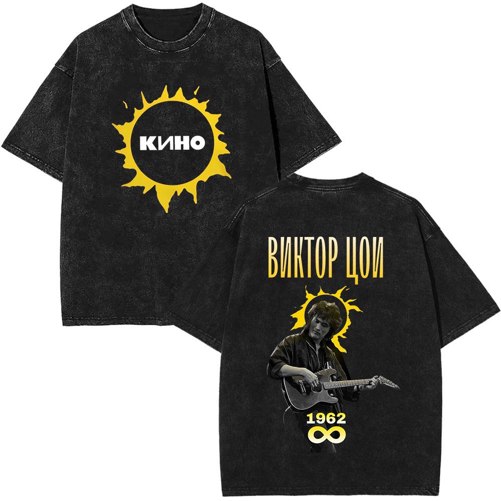 Legendary Russia Rock Band Viktor Tsoi Kino Vintage Washed Tshirts Men Women Clothing Fashion Oversized Cotton Casual T Shirt
