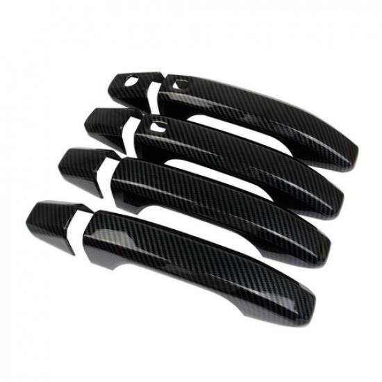 For Chevrolet Silverado Carbon fiber Side Door Handle Cover Trim (With Buttons)