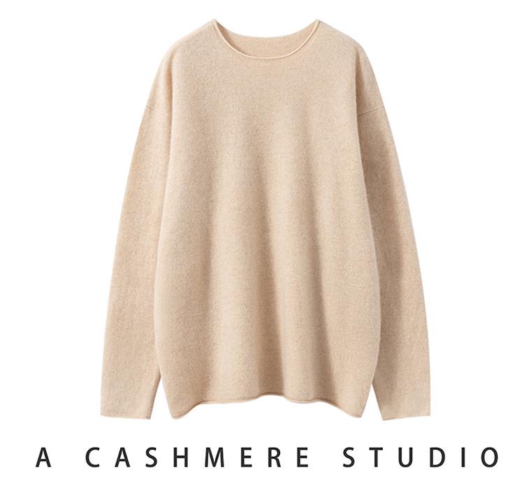 Women's Off-Shoulder Cashmere Pullover – 2026 Winter Loose Fit with Rolled Hem