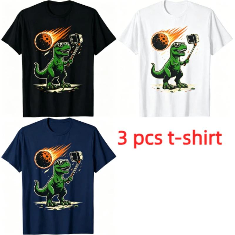 Funny Cartoon Dinosaur Selfie Pattern Print Men's T-shirt Summer Men's and Women's Casual Fashion Tops Men's Short Sleeve T-shirt Oversize Clothing