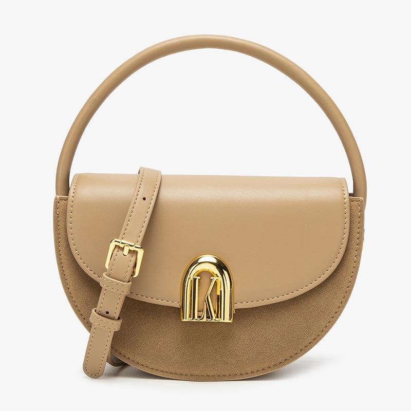 

Leather messenger bag, high-end niche semi-round bag, women s 2025 new matte fashion temperament women s shoulder bag хаки