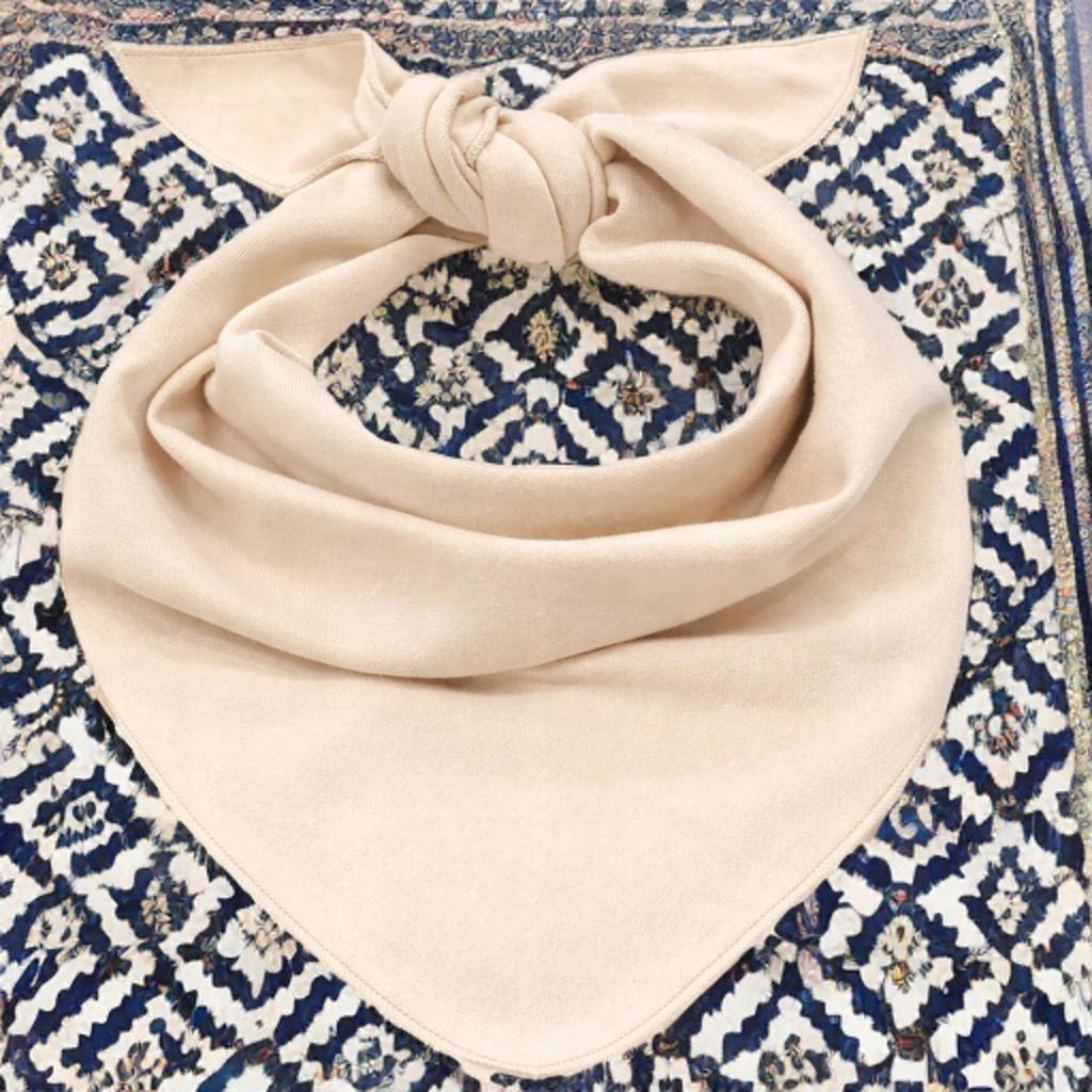 Large Triangular Neck Scarf Bandana Cotton Sand Beige
