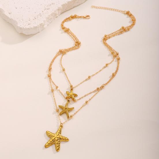 Colar Costeiro de 3 Camadas para Mulheres Pingente de Estrela do Mar Concha Tartaruga Colar de Férias de Verão Joia de Férias na Praia Presente