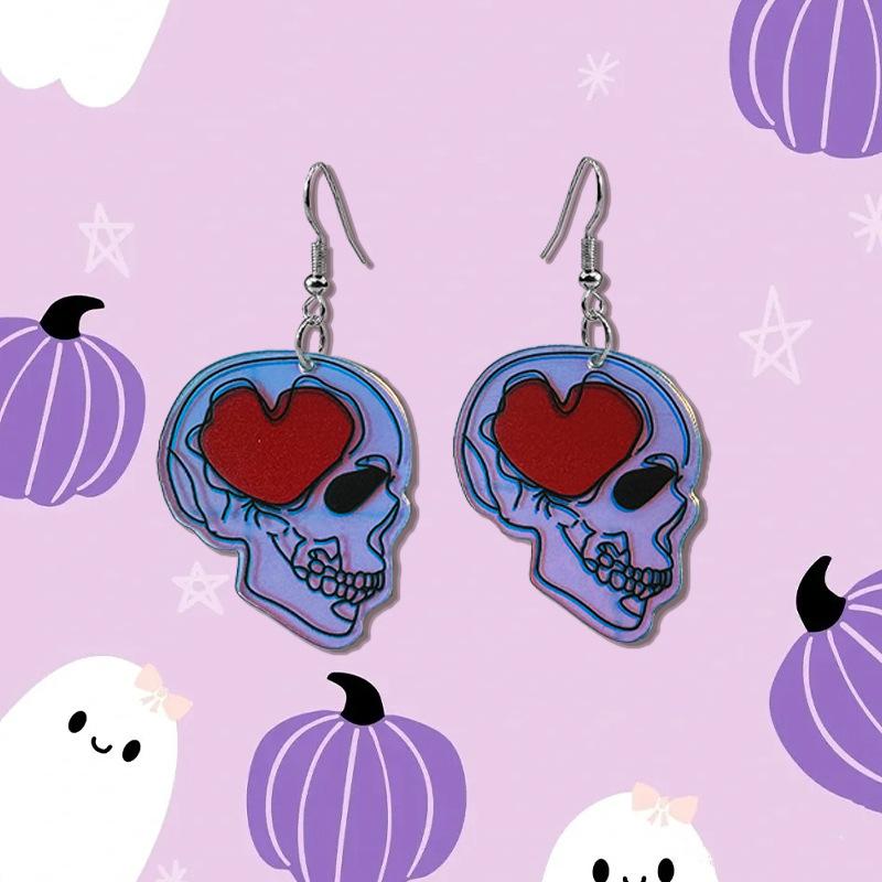 1 пара акриловых лазерных зеркальных красных сердечек черепов глаз бусин серьги панк стиль