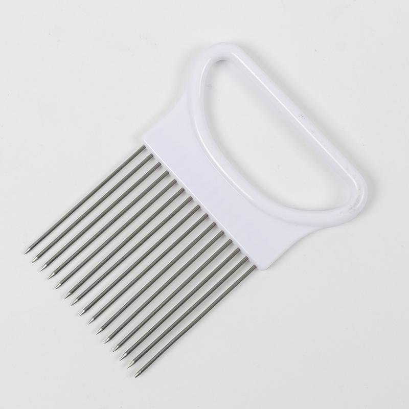 Praktischer Edelstahl-Zwiebelhalter Kreatives Küchenwerkzeug Gemüse-Kartoffel-Schneidegerät Küchenhelfer Fleischschneidenadel