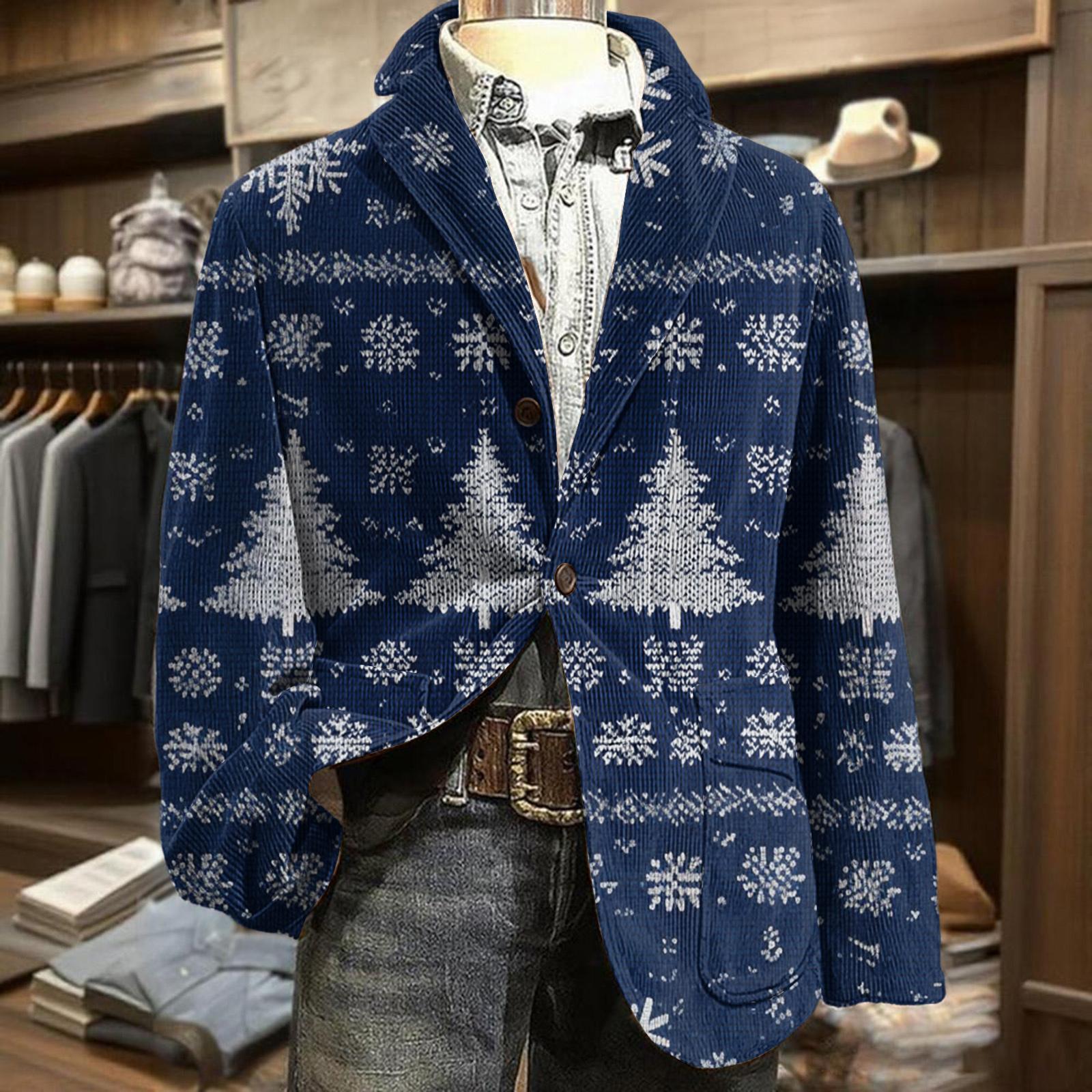 

Мужская куртка в стиле business casual из вельвета с рождественским принтом M