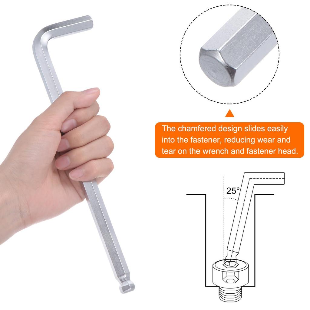Uxcell 12mm Hex Ball Head Hex Key Wrench Long Precision Tool Easy To Apply For DIY Total Length 245mm Wrench, L-Shaped Set, Set, Force, Tightening,
