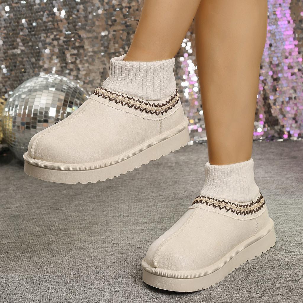 New winter thick-soled suede knitted warm snow boots women's plush thickened wool snow boots