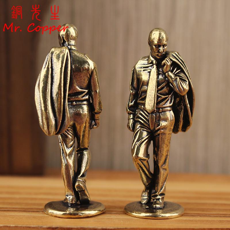 Brass Male Model In Suit Small Statue Retro Handsome Man Characters Figurines Desktop Ornaments Decorations Crafts Home Decors