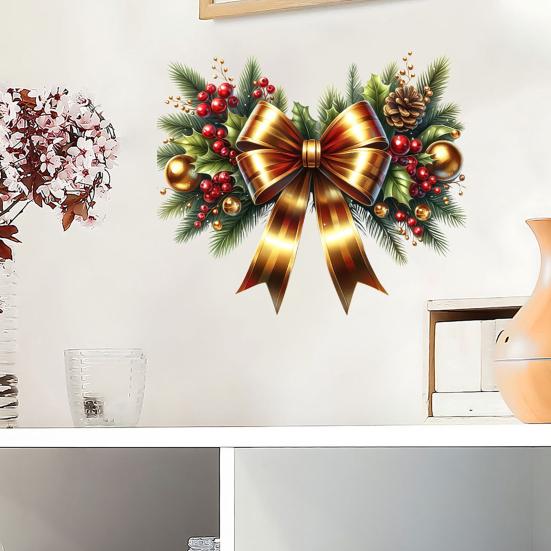 Christmas Stickers Holiday Bow Wreath Decals Removable PVC Stickers for Window Glass Door Holiday Home Decor