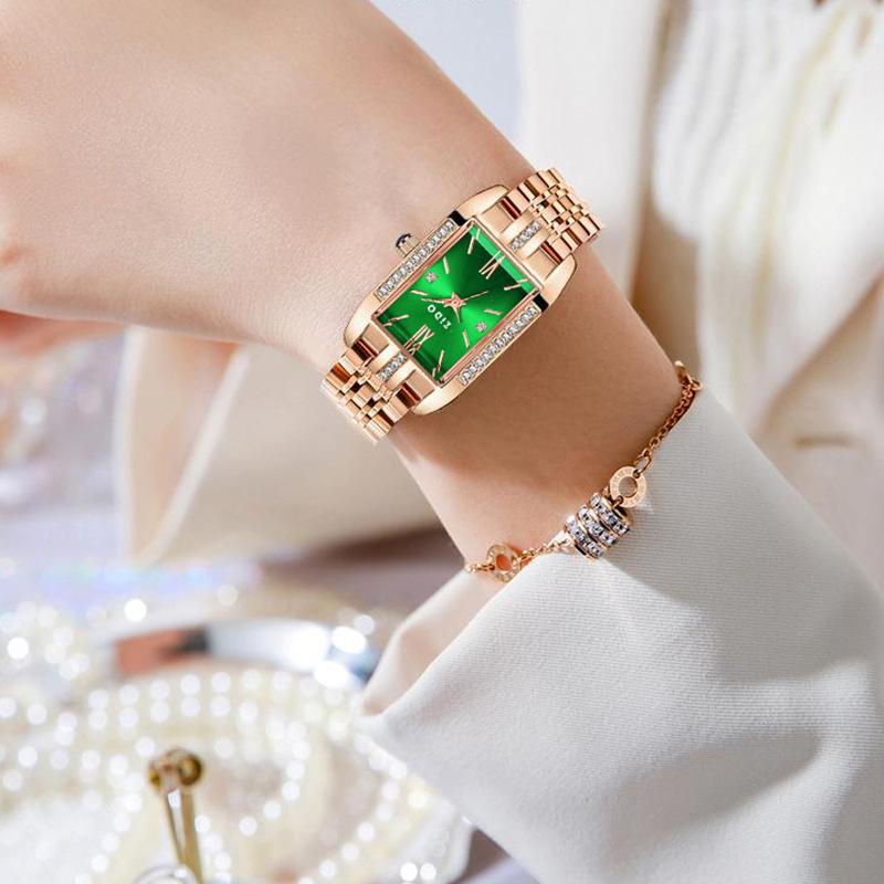 Watch Green Automatic Fashion Versatile Temperament Light Luxury Waterproof Rectangle 1308 Ladies Watch no gift box