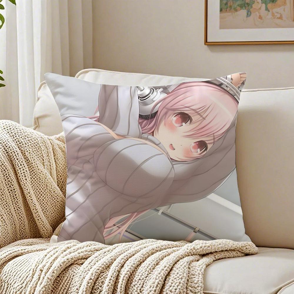 game character idol SSuper SSonico Cushion Cover Pillowcase Antidustmite living Room Sofa Decor Cushion Room
