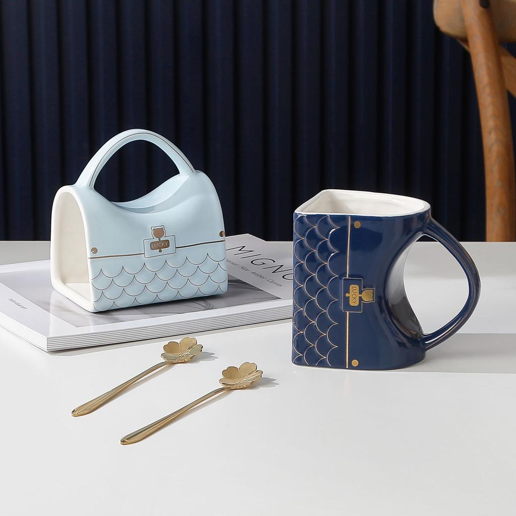 Bag Style Mug Office Home Coffee Cup Afternoon Tea Cup European Style High-end Luxury Exquisite British Style Glass Mugs Straw