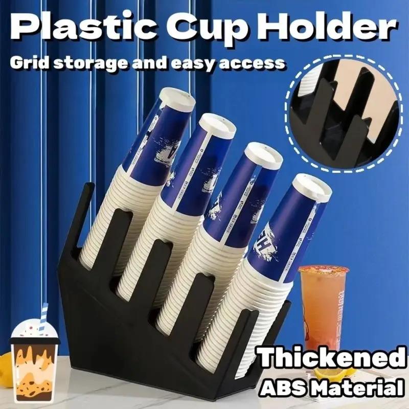 Kitchen Counter Paper Cup Stand 2/4 Grids Plastic Disposable Cup Holder Black Space Saving Storage Rack Cup Holders 5