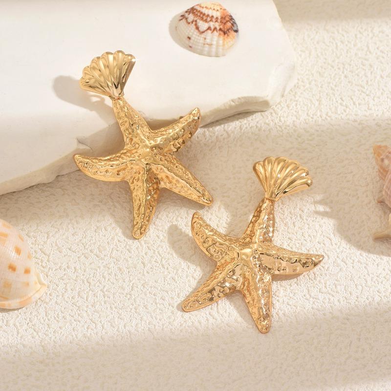 Gold earrings irregular starfish earrings women's beach vacation pleated texture exaggerated stud earrings