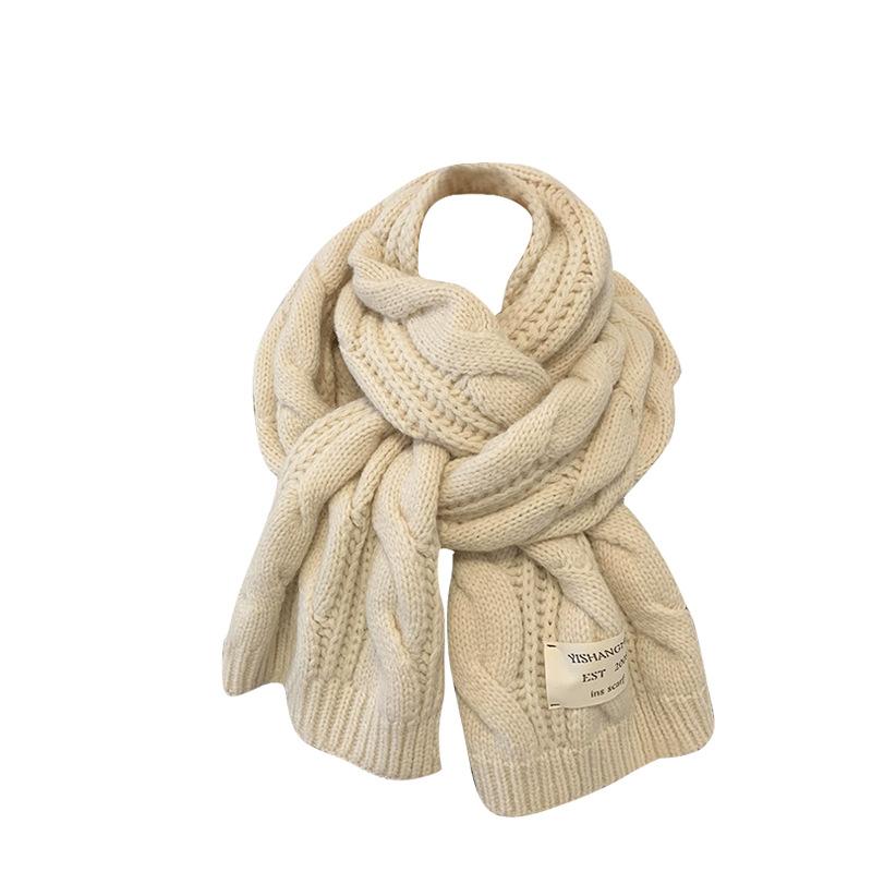 Scarf Women's Winter Korean Version Advanced Fried Dough Twists Knitted Coarse Wool Long Neck Neck Warming and Thickening