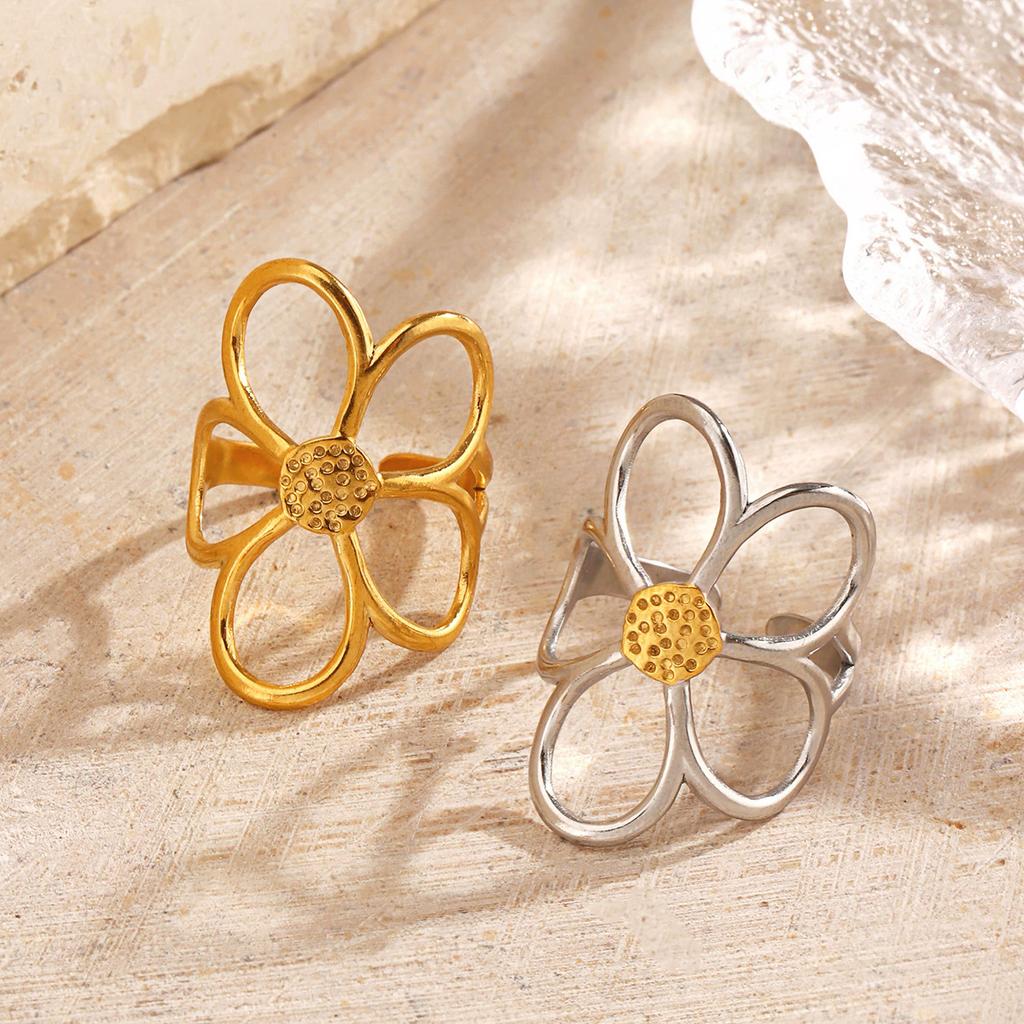 Stainless Steel Hollow Daisy Flower Rings for Women Simple Gold Silver Color Open Ring Anti Allergic Rust Proof Stylish