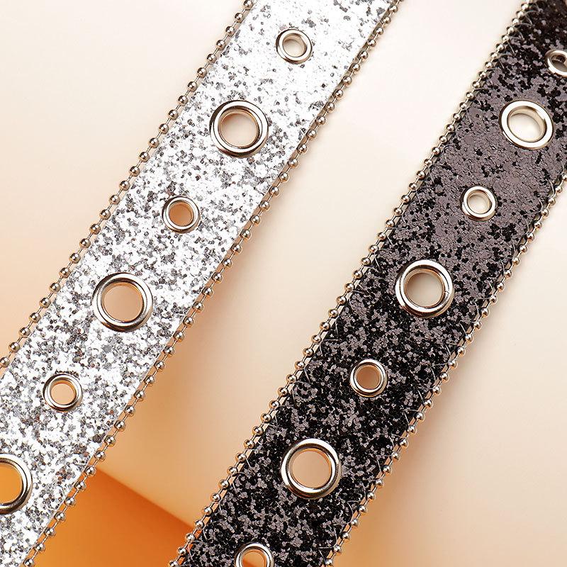 European and American punk bling sequined belt, women's trend ins feng shui diamond versatile jeans hollow belt women