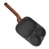 Egg Frying Pan 3 Section Stick Proof Flat Bottom Breakfast Cooking Pan with Heat Resistant Handle for Steak Omelette Black
