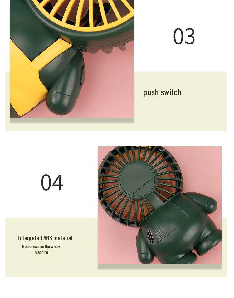 Portable Rechargeable Mini Fan with Three Speeds - Cartoon Design for Kids
