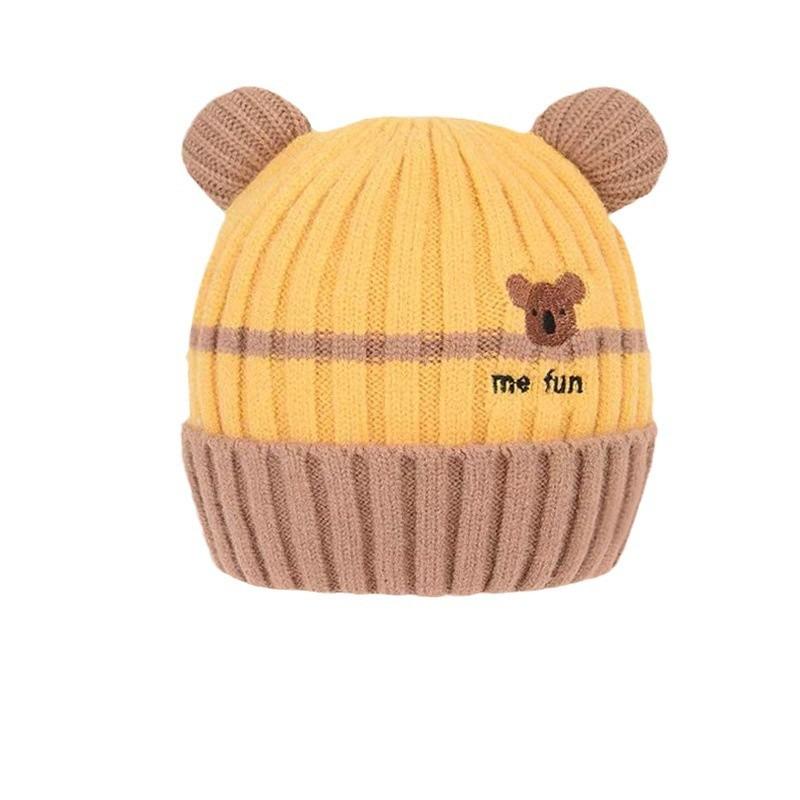 Baby Hat Winter Cute Cartoon Double Ball Wool Hat Boys and Girls Baby Ear Protector Knitted Hat Children's Pullover Hat