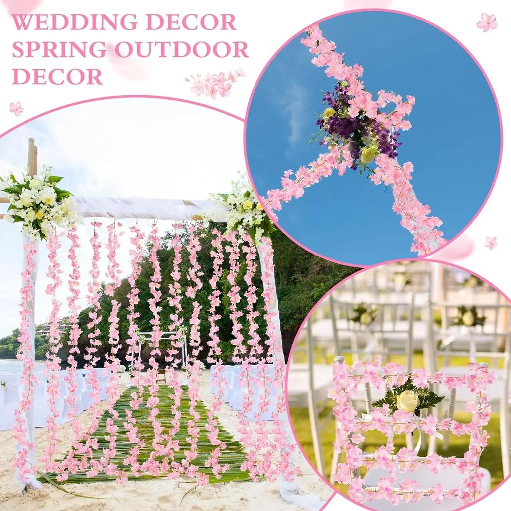 Artificial Pink Sakura Flower Garland Cherry Blossoms Vines Wedding Arch Decor Fake Floral Home Party Backdrop Decoration Gift