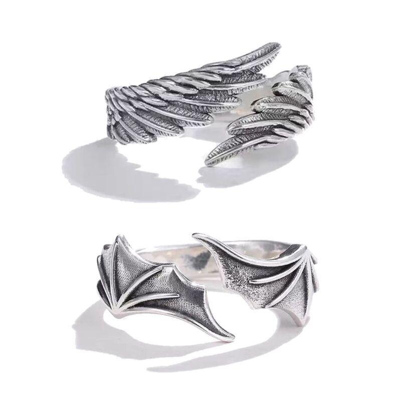 Vintage Angel And Devil Wing Ring Adjustable Open Ring For Couples Unique Alloy Jewelry Supplier