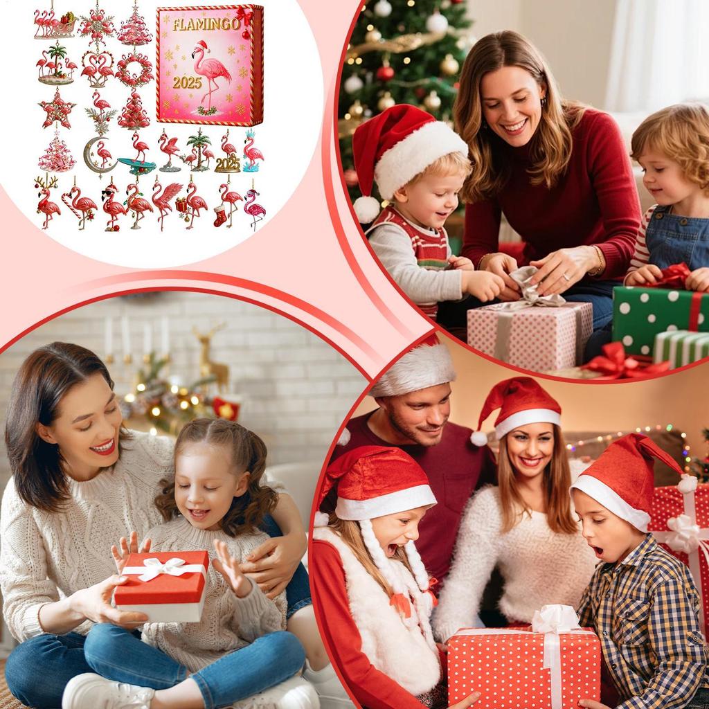 24 Tage Countdown Kalender Ornamente Flamingo Countdown Kalender Hängbare Szenen Requisiten 2D Flache Acryl Kunst Neujahr Hängende Dekoration