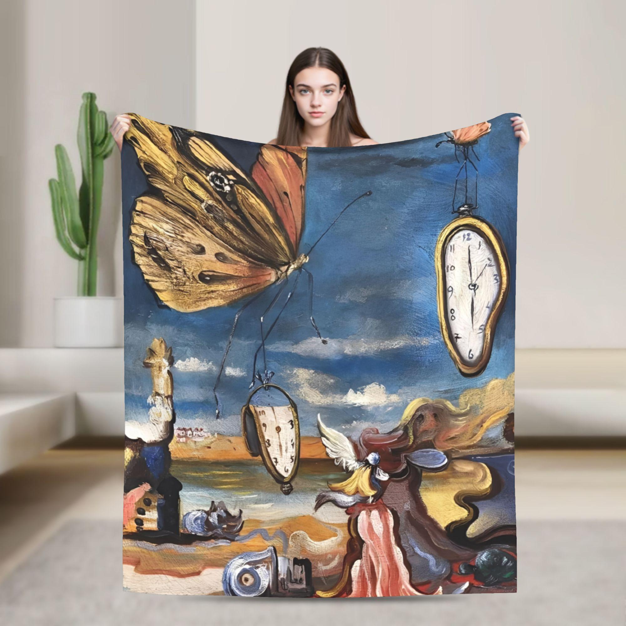 

Salvador Dali Art Collection Flannel Throw Fashion Blankets Melting Watch for Bedspread Knitted Fashion Blanket Lightweight Thin Multi-funct 75x90cm