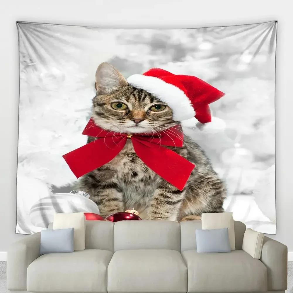 Weihnachten Niedliche Katze Wandteppich Schlafzimmer Wohnzimmer Zuhause Weihnachten Dekorative Wandteppich