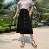 DIMANAF 2026 Summer New Plus Size Women Skirts Fashion Office Lady Style Pleated Long Skirt with Pockets Solid Black