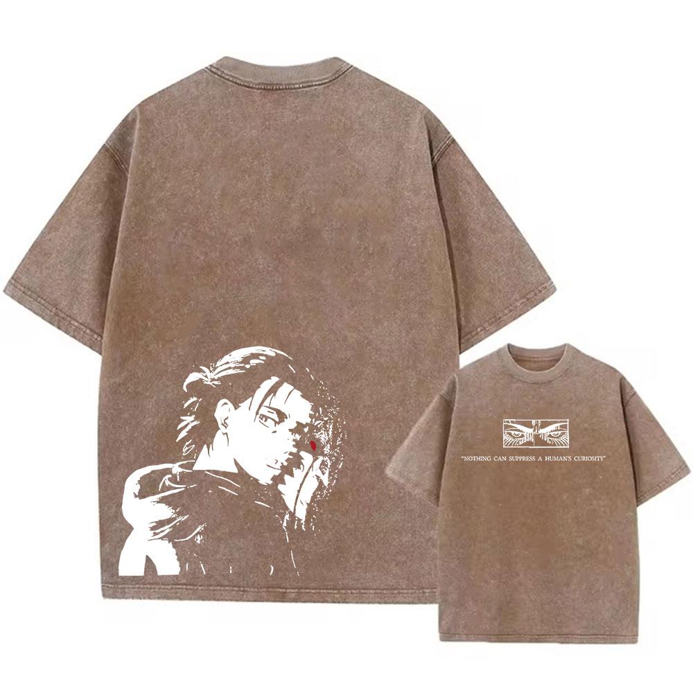 Anime Attack On Titan Washed Tshirts Retro Punk Gothic Cotton Vintage T-Shirt Harajuku Casual Men Short Sleeve Top Tee