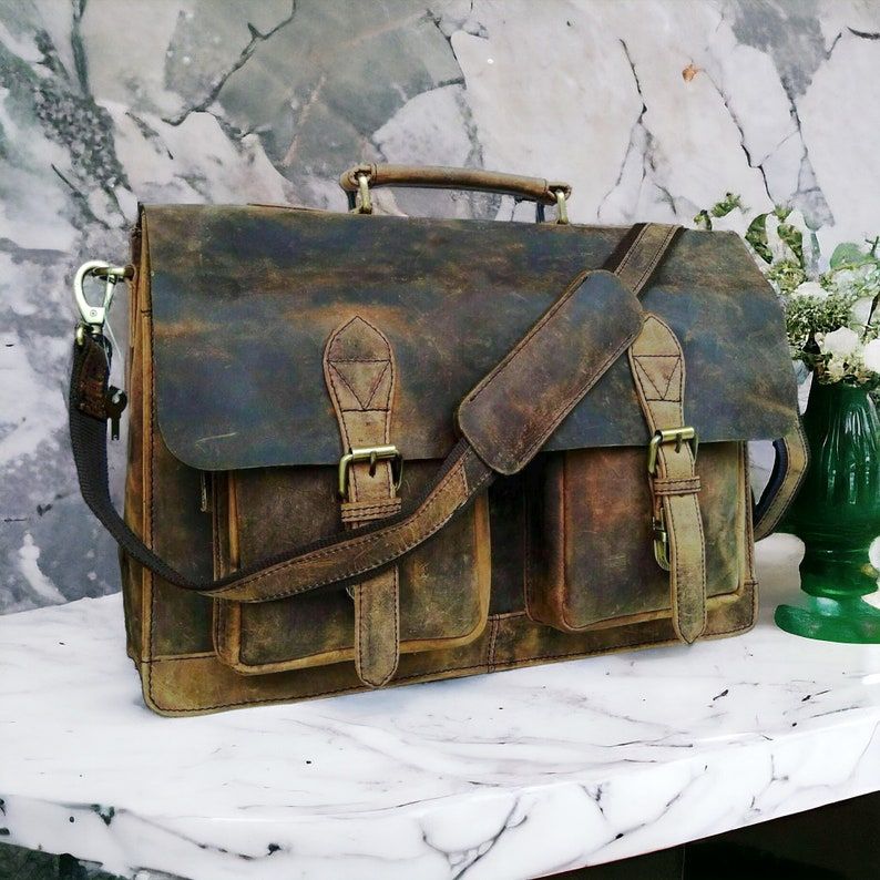 18" Inch Retro Buffalo heren dames Leer Laptop Messenger Bag Kantoortas