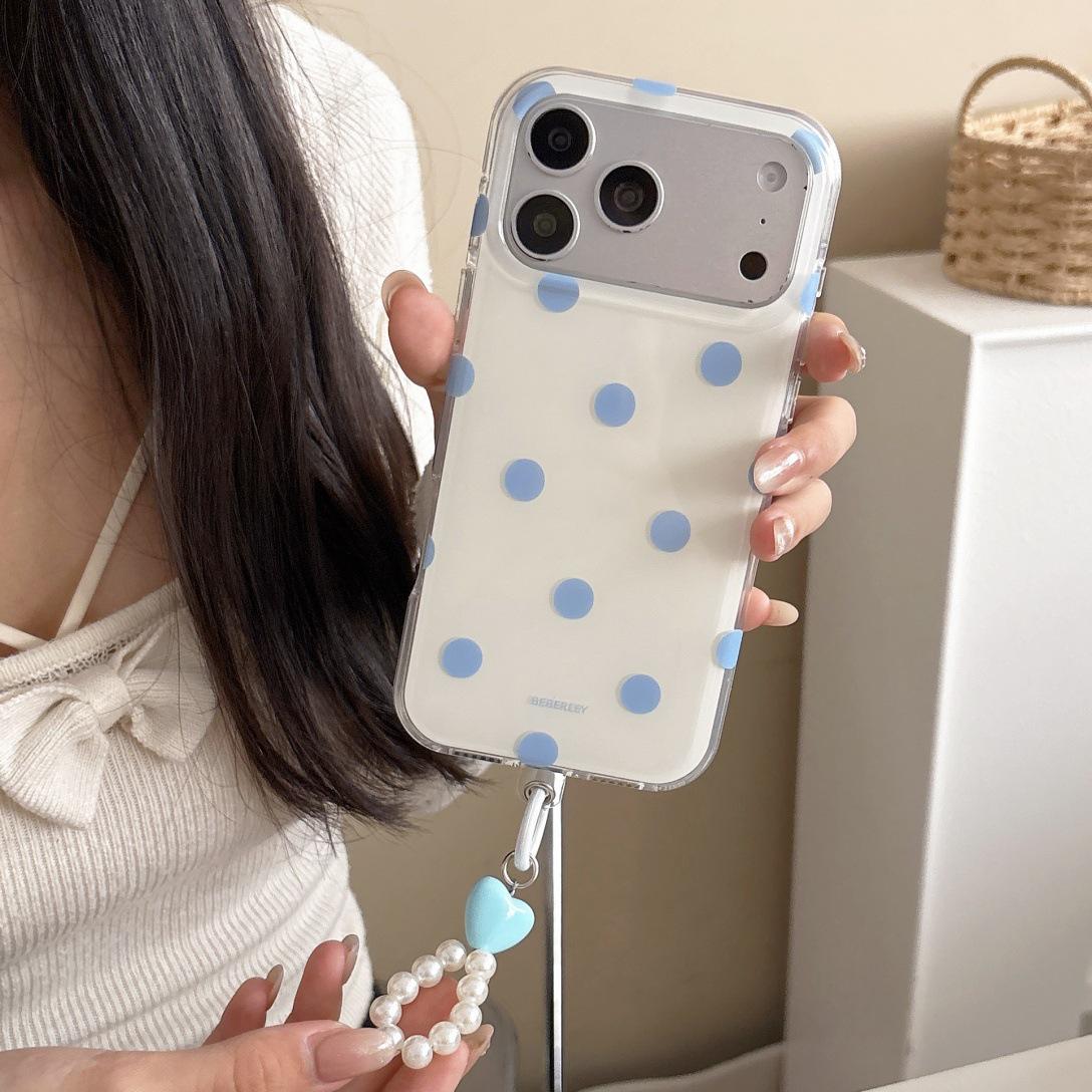 

INS Style Macaron Polka Dot Phone Case with Heart Pendant for iPhone 16-17 Pro Max 16