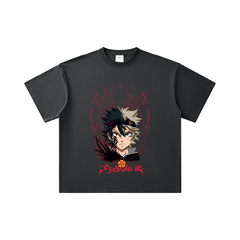 260 GSM Double Yarn 32 Count 100% Cotton Black Clover V4 Asta Print Unisex Heavy Cotton T Shirt