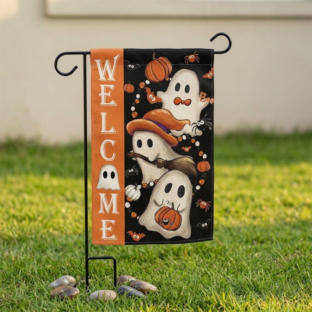 2D Flat Print Halloween Garden Flag Single Sided Haunted House Pumpkin Black Cat Cloth Spooky Polyester Halloween Outdoor Banner
