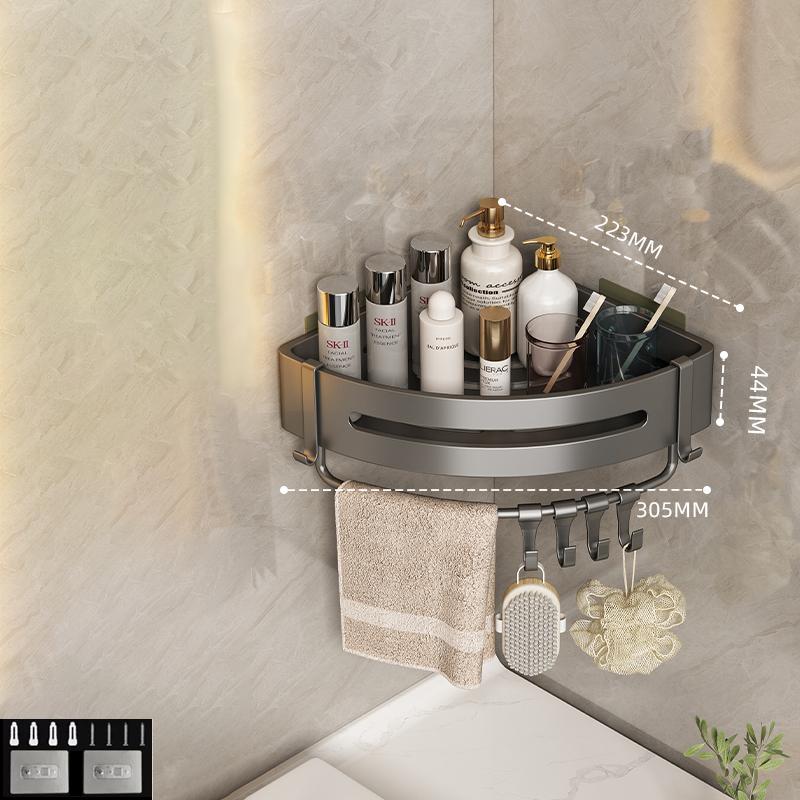 Baderomshylle Uten Boring Med Kroker Dusjhjørne Oppbevaringsstativ Organizer Sjampoholder Veggmontert Håndklehyller Uten Boring