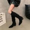 Women's Boots Pointed High-heeled Khaki Black Stacking Boots Women's New Long Tube Knight Boot High Quality Fashion Suede Boots