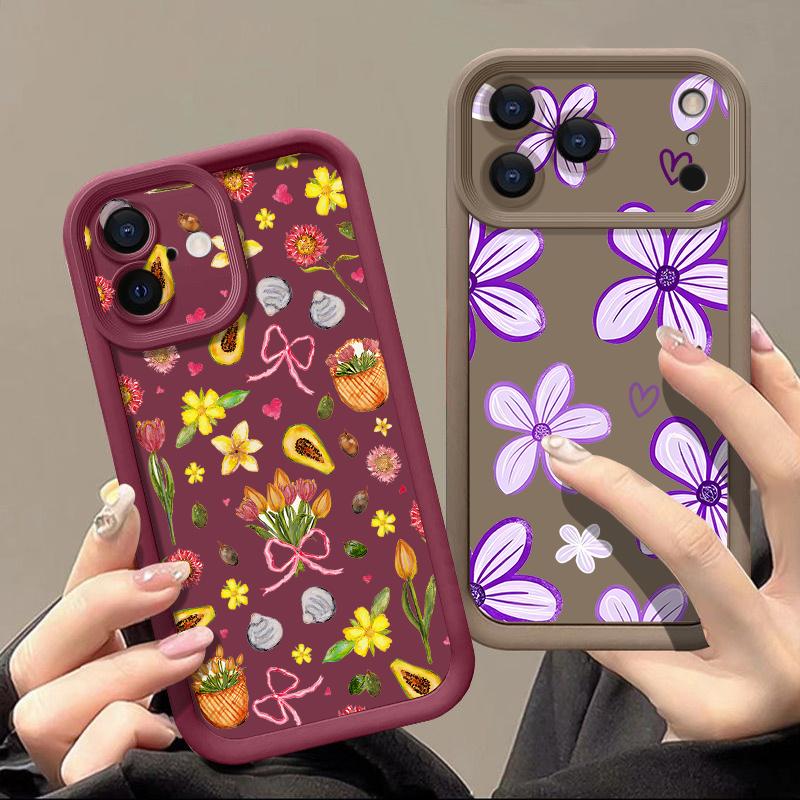 Flowers Leaves Print Case For iPhone 17 Pro Max Case iPhone 16 15 14 13 Pro Max 11 17e 16e Shockproof Bumper Soft Silicone Phone Cover Cases