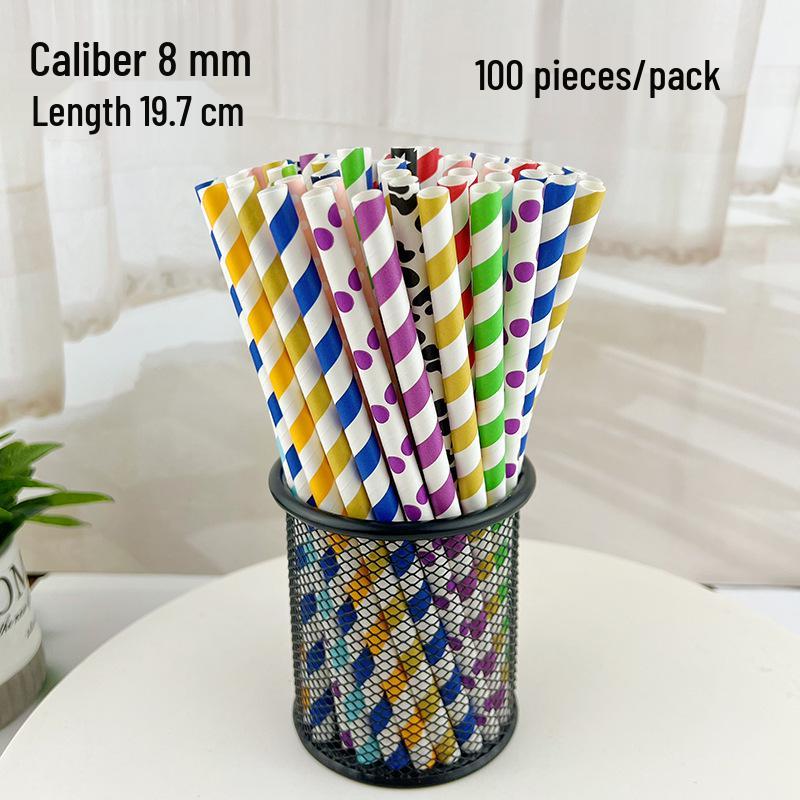 100 Biodegradable Striped Paper Straws - Colorful Drink Party Decorations