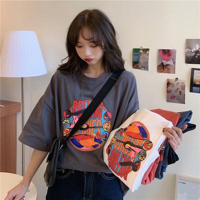 Cartoon Printed Summer Clothing Korean Women's New Mid-length Short-sleeved T-shirt for Women Loose Student Couples Clothes