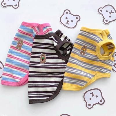 Colete de malha listrado de urso para filhote de cachorro de primavera e verão, fino, para cães pequenos, ursinho de pelúcia, animal de estimação bípede, roupas para cães